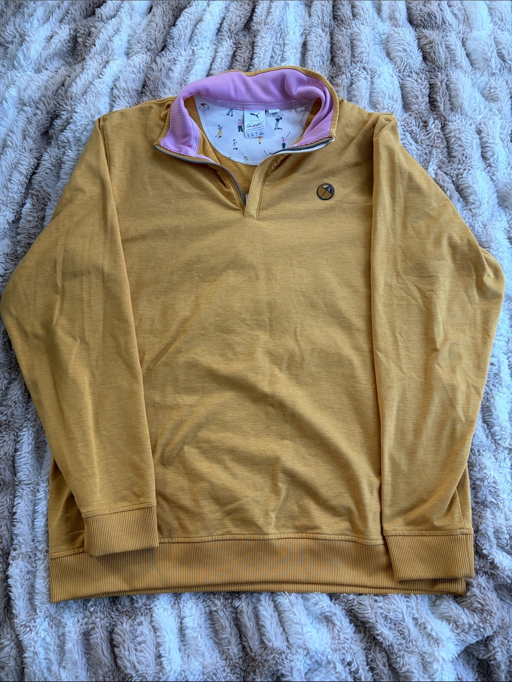 Puma Women's Mustard Quarter-Zip Sweatshirt with Pink Collar